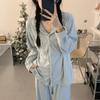 Women Long Sleeve Trousers Soft Pajamas Dormir Lounge Sleepwear Solid White Pajama Mujer Bedroom Home Clothes Female Pyjamas
