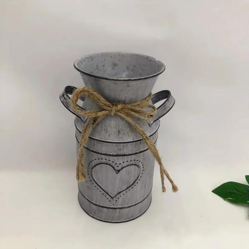 Trendy Design Flower Vase Rustic Farmhouse Vase Metal Galvanized Milk Can Tin French Country Vase Bucket for Home Decor
