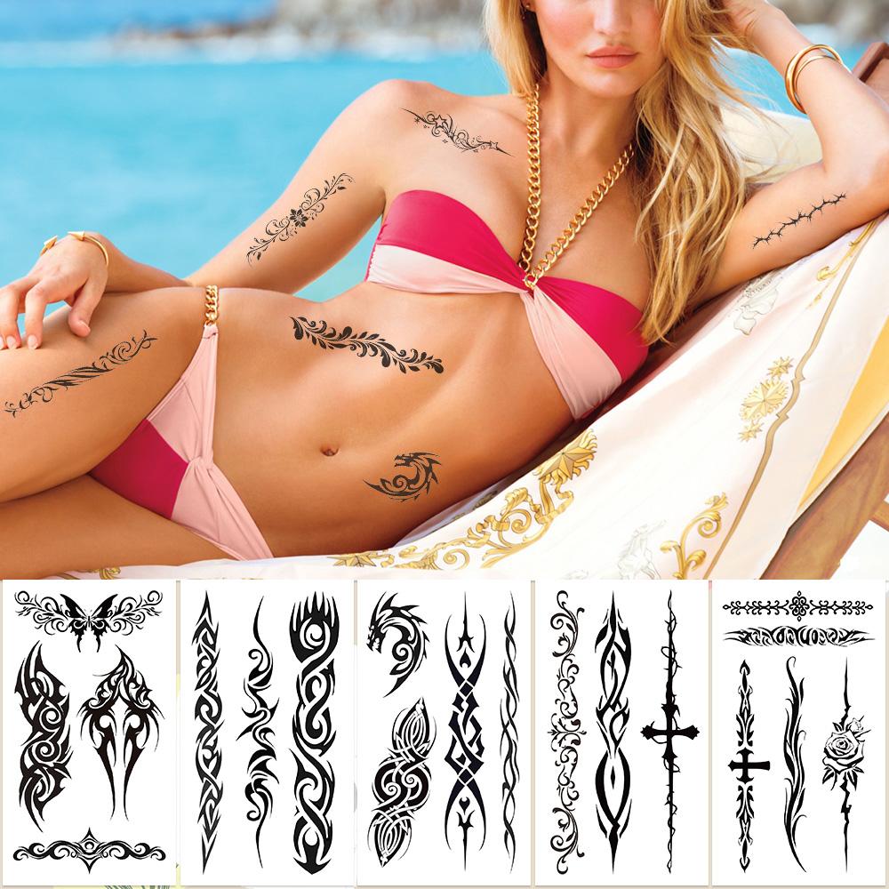 10 листов черно-белых наклеек для татуировки племени для рук, тела, временные поддельные водонепроницаемые наклейки для татуировки своими руками, креативные подарки