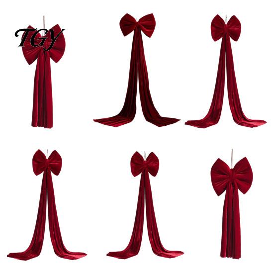 Reusable Event Ornaments Large Burgundy Velvet Bow, Giant Hanging Wall Decor for Birthday Stage Decoration Wedding Backdrop, Christmas Tree