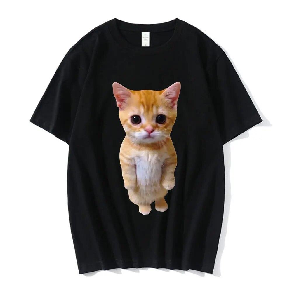 El Gato Meme Sad Crying Cat Munchkin Kitty Meme Модная футболка с рисунком Модные футболки с короткими рукавами Унисекс Негабаритная уличная одежда