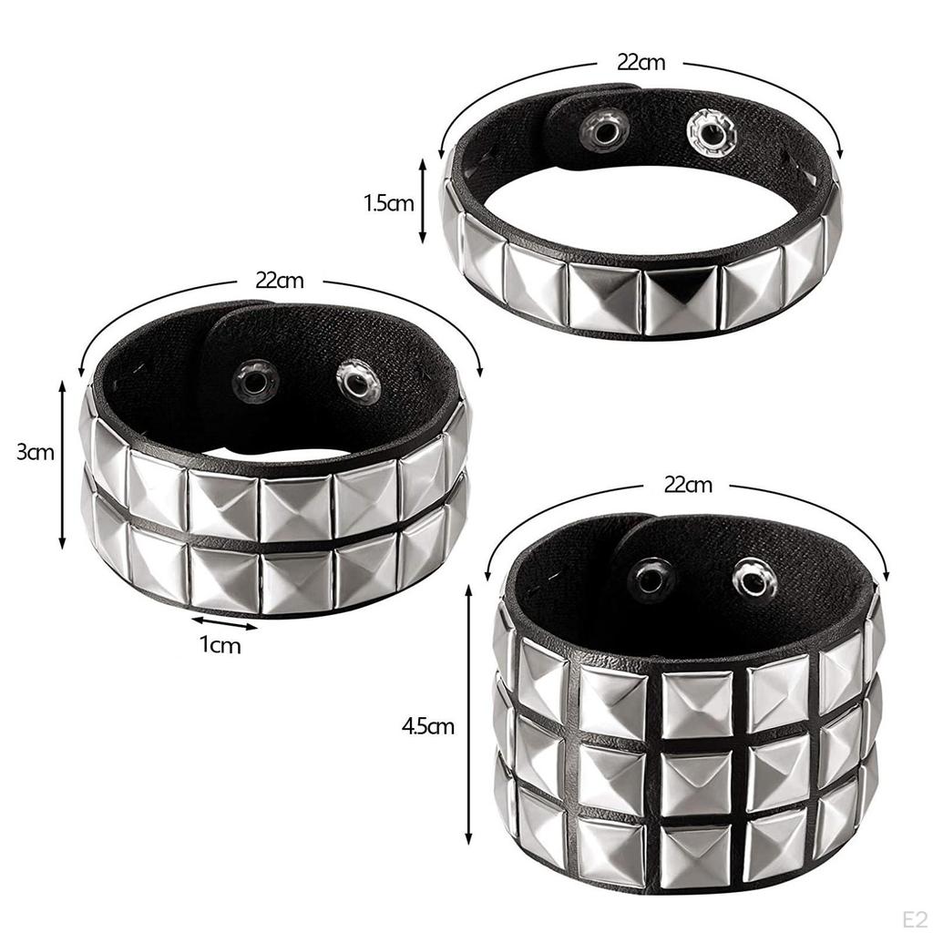 3Pcs Studded Punk Bracelets for Men Women Buckle Cuffs Pyramid Wristband Rivet Cuff Bangle Wear