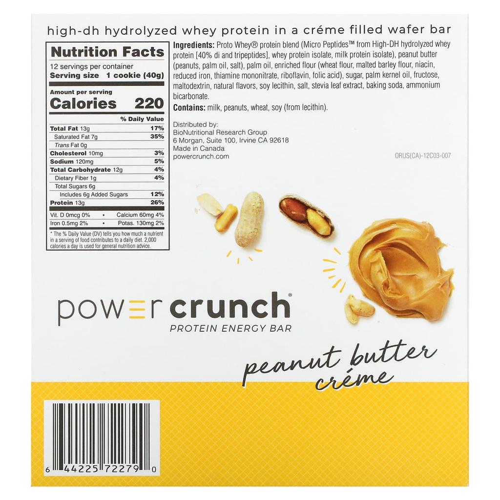 BNRG Power Crunch Protein Energy Bar, Original, Peanut Butter Cream, 12 Bars, 1.4 Oz (40 G) Each