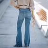 Women High Waist Vintage Flared Jeans Medium Stretch Slim Bootcut Denim Pants Casual Street Denim Trousers For Ladies