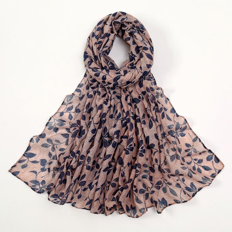 Spring and Summer New Light and Breathable Polyester Scarf Floral Printing Cotton and Linen Feel Travel Shawl