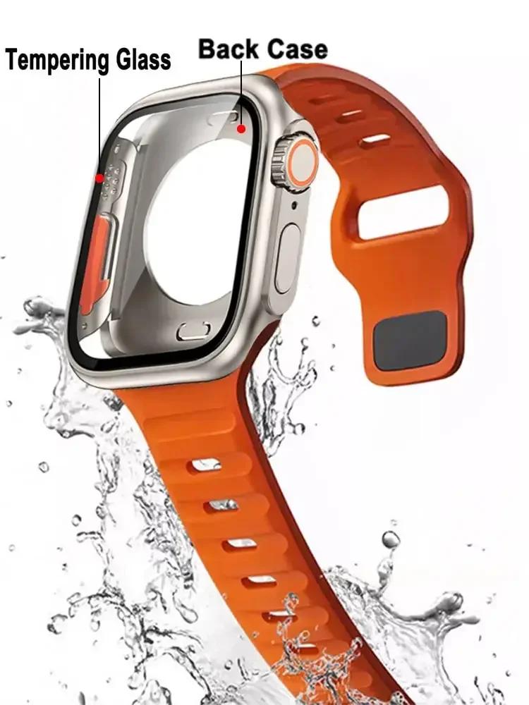 Чехол+Ремешок Для Apple Watch Ремешок 45мм 44мм 41 42 46мм Умный Силиконовый Браслет Iwatch Серия 5 6 Se 7 8 9 10 Заменить на Ультра Чехол