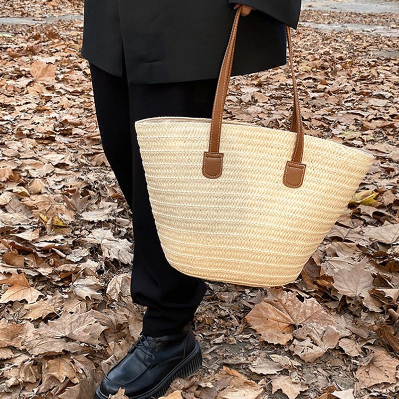 Летняя соломенная сумка большой вместимости для женщин, вязаная соломенная сумка в богемном стиле, сумка с верхней ручкой, дорожные сумки