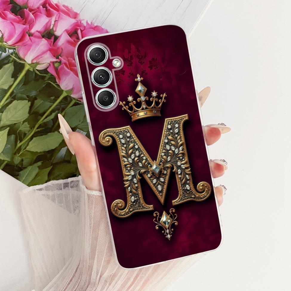 Прозрачный чехол для Samsung Galaxy A35 5G, роскошная корона, буквы от A до Z, 2D плоский узор, мягкий корпус для Samsung A35 5G A356E A356B, чехол