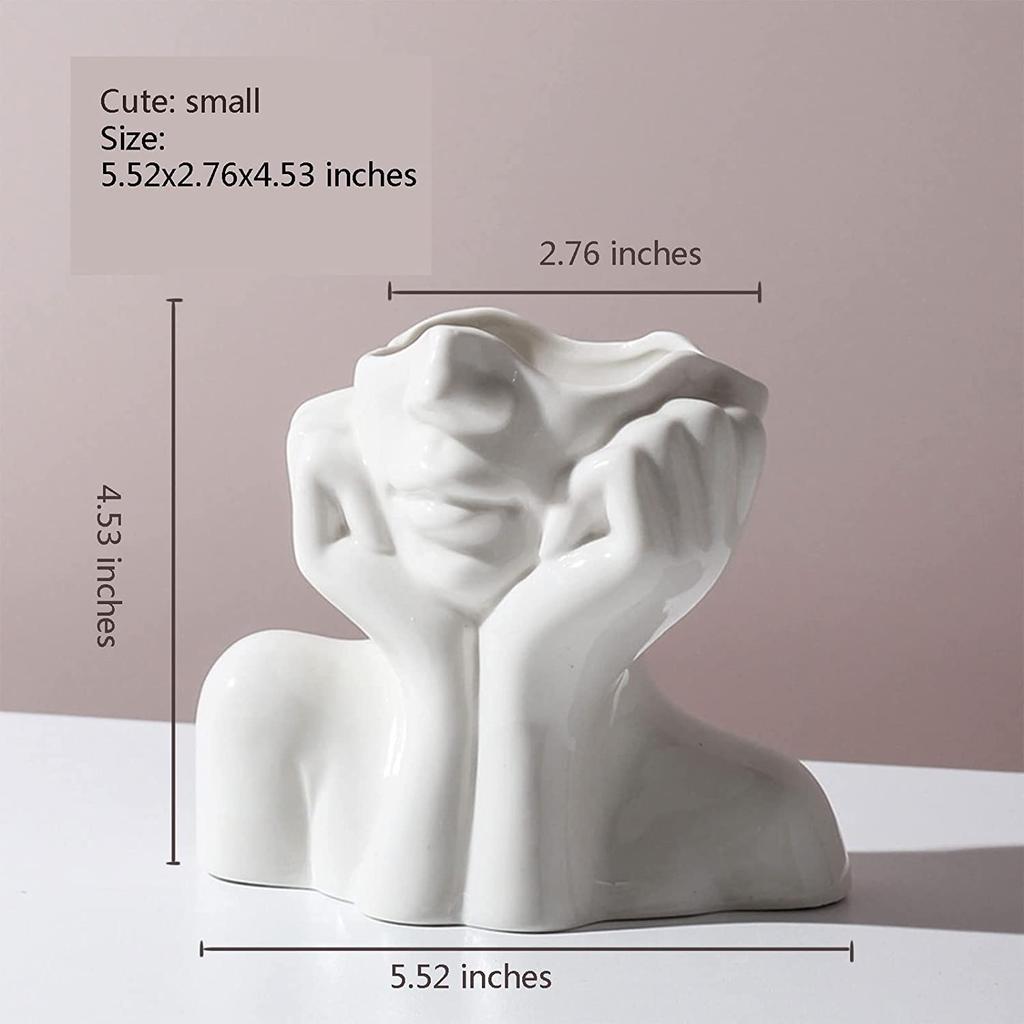 Face Vase White Girl Flower Vase for Home Decor, Modern Ceramic Figurines Vase, Sculpture Art Decorations for Living Room Centerpiece Table Wedding