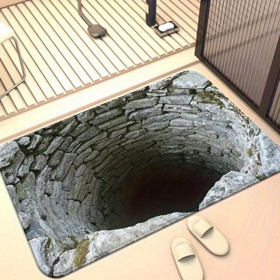 3D Visual Deception Doormat Optical Illusion Non-Slip Floor Mat Absorbent Endless Abyss Machine Washable Rug for Bathroom Bedroom Camping Yoga