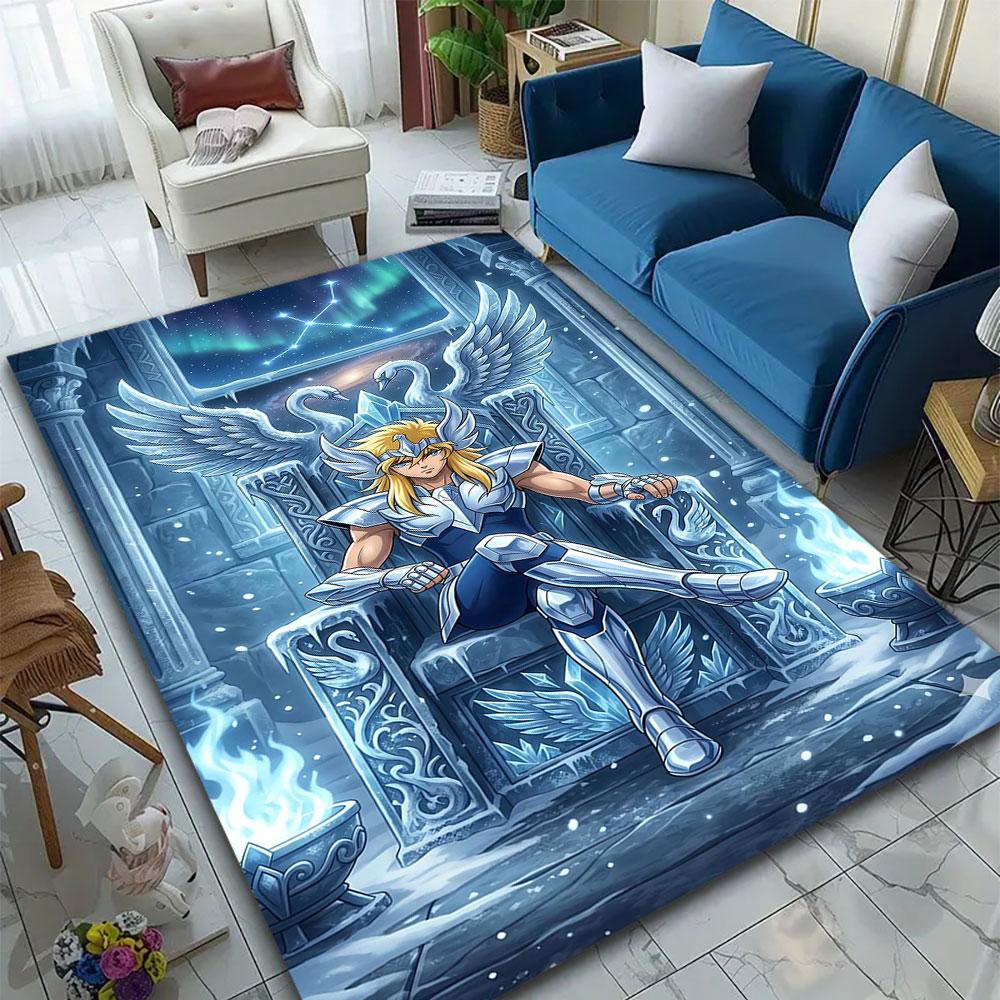 Ice Warrior on Throne with Northern Lights Patterned carpet, suitable as a non slip play mat for the living room and bedroom sofa
