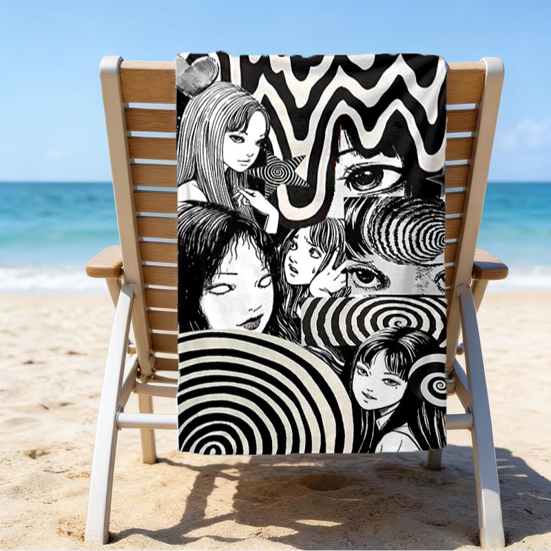 proof beach towel with a Thriller Manga Junji Ito Tomie2 pattern - soft,absorbent,quick-drying,machine washable - perfect for swimming,camping,bathing