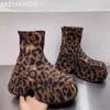 Fashion High Heels Platform Women Leopard Leather Snow Ankle Boots Designer Casual Walking Boots Women 2024 Trend New Winter Botas Mujer