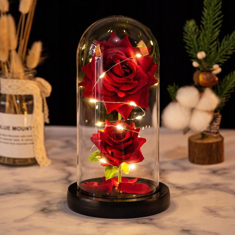 Eternal Double Rose In Glass Led Gift