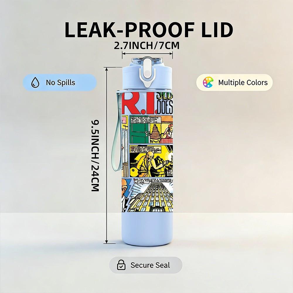 1PC Colorful Comic Strip 750ml sports water bottle leakproof straw lid outdoor office home