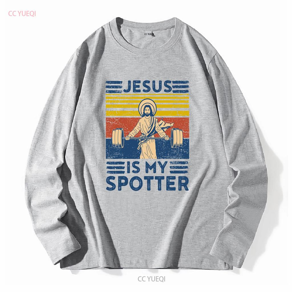 Rare New Funny Gym T Shirt Jesus Is My Spotter Workout vintage Washed fashion Breathable Casual Soft designer clothes
