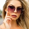Vintage Fashion Oversized Rimless Sunglasses Woman Famous Luxury Brand Design Retro Gradient Bee Square Sun Glasses For Female