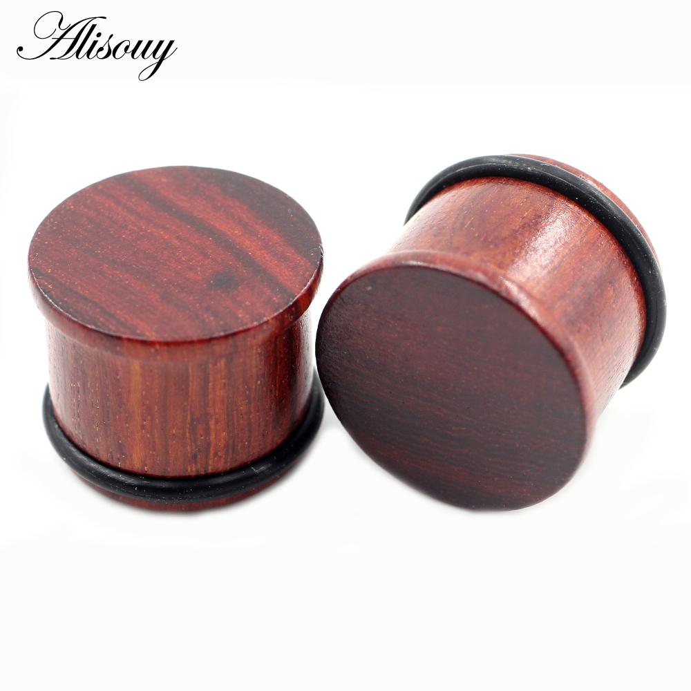 Alisouy 2PCS цилиндрические серьги-заглушки из натурального дерева для ушей, серьги-туннели, растяжители, расширители, спираль для пирсинга, украшения для тела