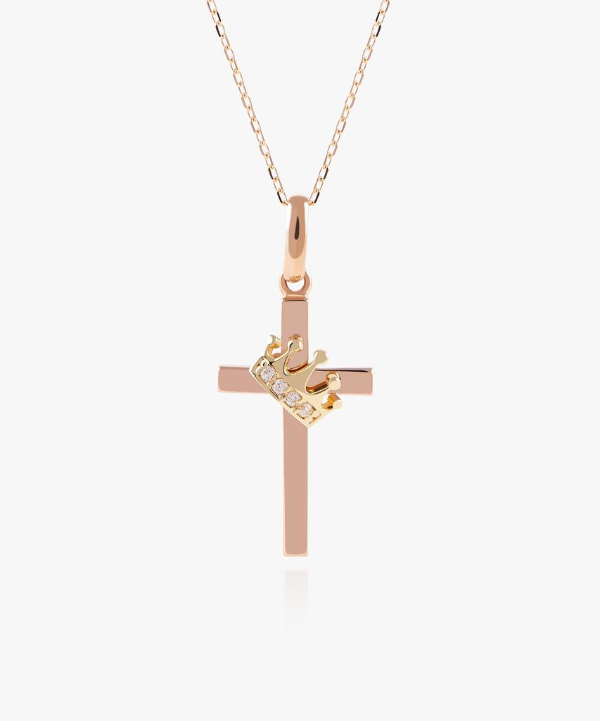 Helene Jewelry 14K Crown On The Cross Cross Chain Gold Necklace