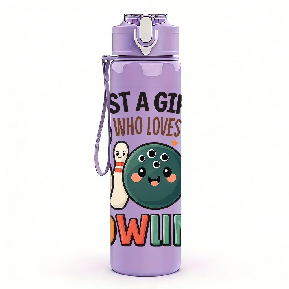 1PC Girl Loves Bowling Text Print 750ml Color Plastic Sports Water Bottle Leakproof Flip Straw Lid Suitable for Sports Office Home Use