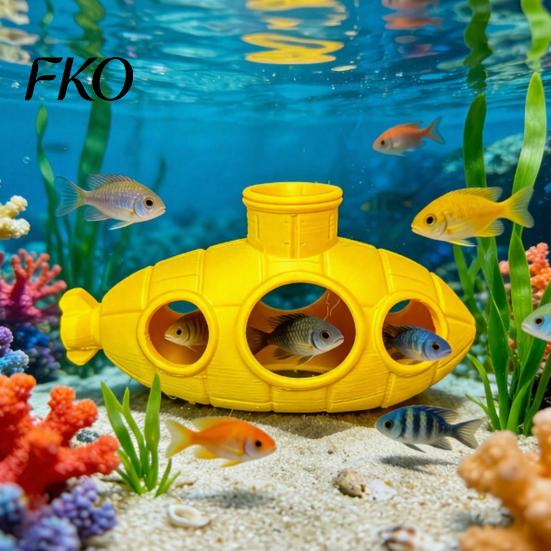 Retro Submarine Ornament 3D Printed Hollow Fish Tank Decorations, Aquarium Shrimp Hideout Breeding Ornament, Hiding Cave Shelter for Betta