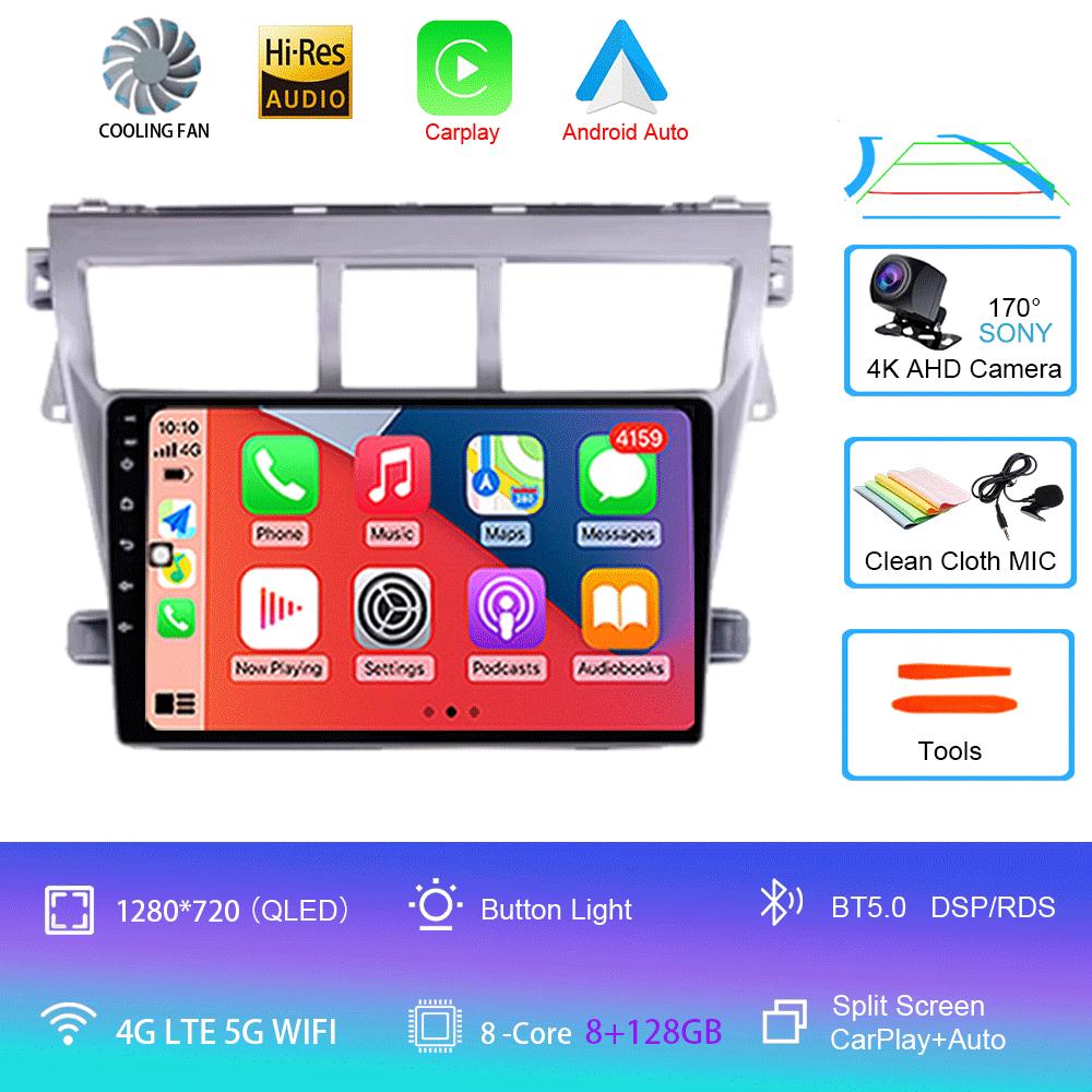 Для Toyota Vios Yaris 2007 2008 - 2012 9-дюймовый автомобильный стерео радио мультимедийный видеоплеер Android 14 Auto Carplay GPS навигация