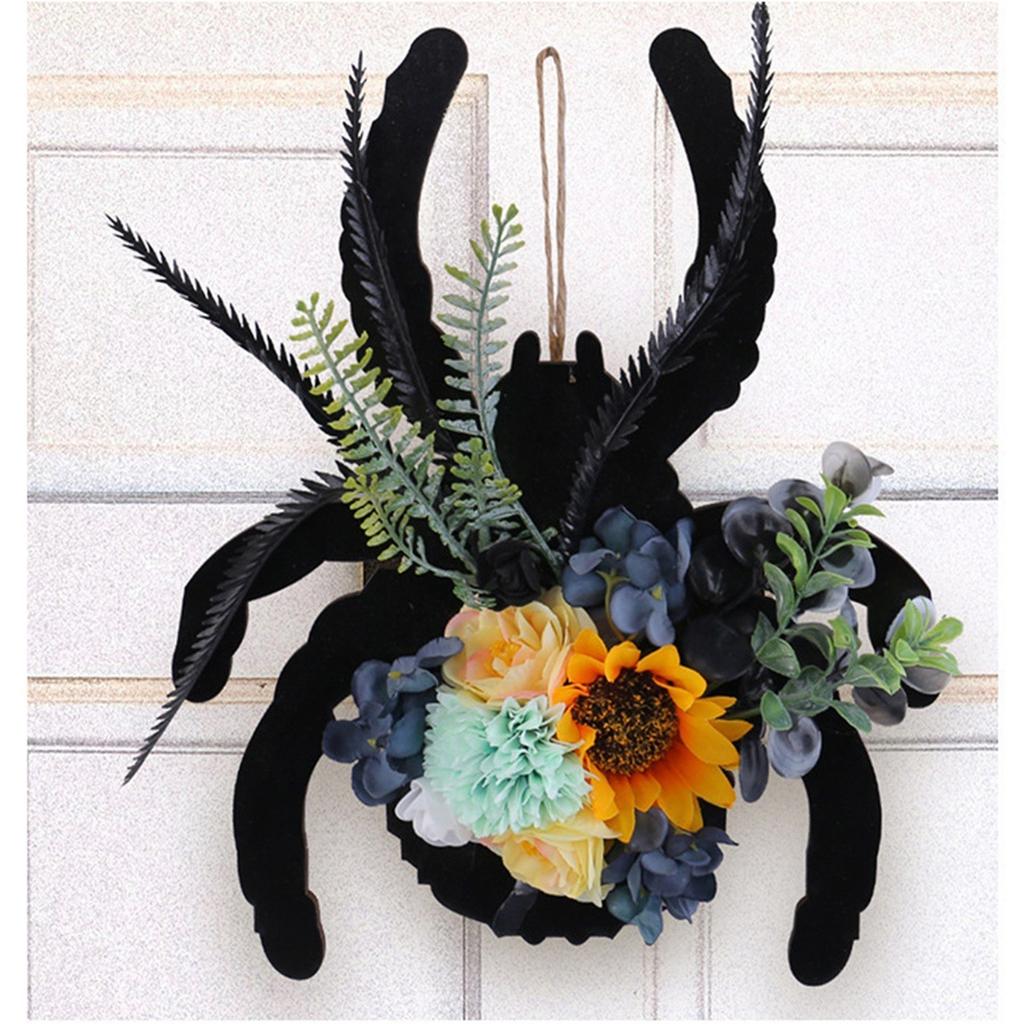 3D Паук Деревянная Табличка Подвеска на Дверь Цветочный Венок, Табличка Подвеска на Дверь Праздничная Атмосфера Декоративный Виноградный Круг Настенный
