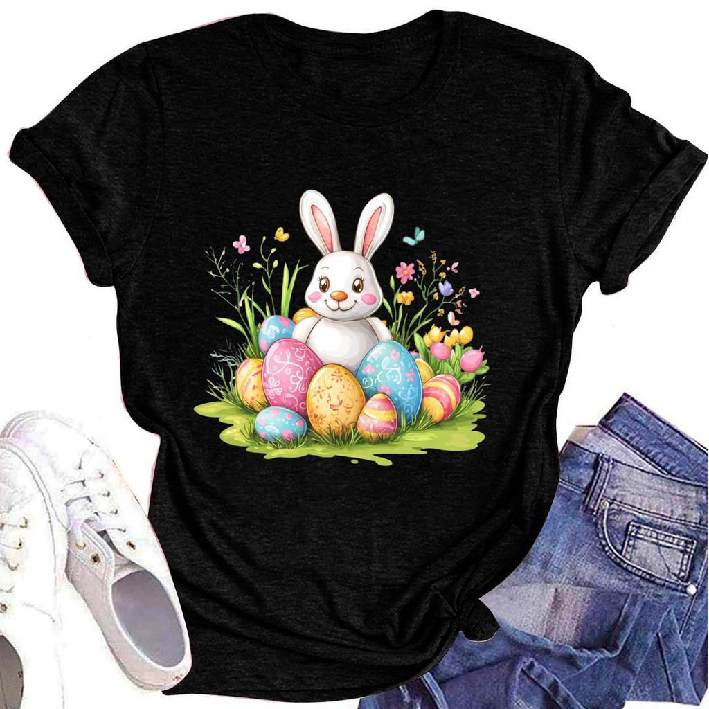 Women's Printed Round Neck Short-sleeved T-shirt Top