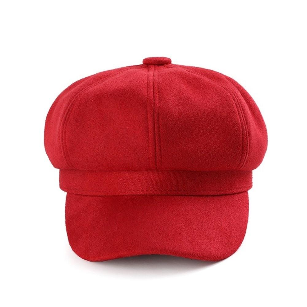 Keep Warm Suede Octagonal Hat Solid Color Newsboy Cap Casual Berets Hat Daily