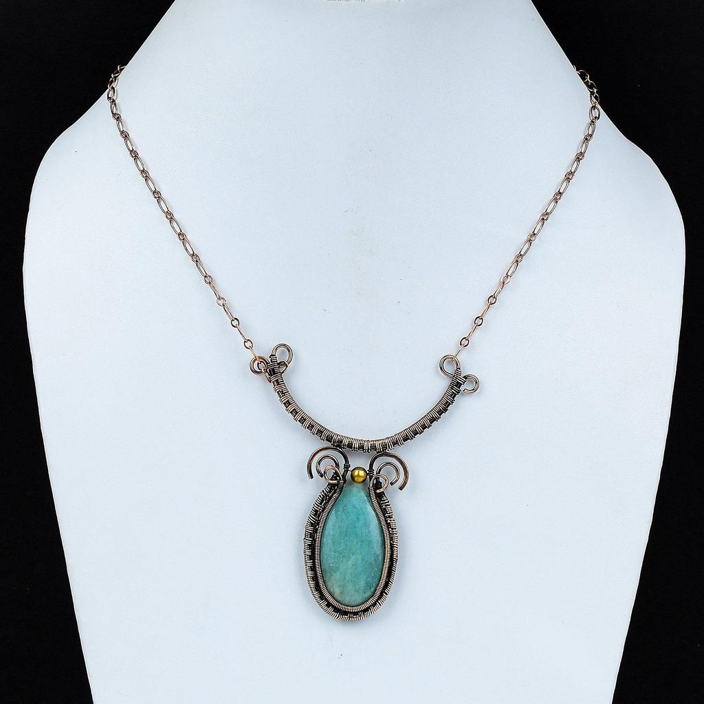 Ожерелье с амазонитом, медная проволока, ювелирные изделия из драгоценных камней, регулируемое ожерелье ручной работы, женские ювелирные изделия, ожерелье из медной проволоки, подарок для друга