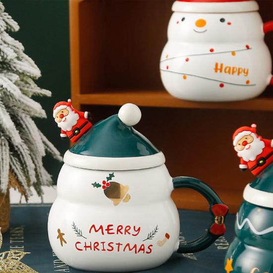 Рождественская керамическая кружка с крышкой и ложкой 480 мл Большая емкость Кофейная чайная кружка