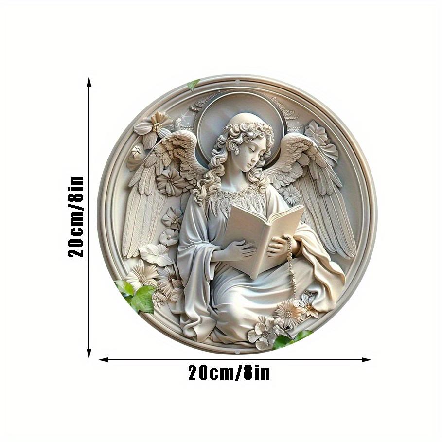 Wood Religious Angel Round Wood Sign, for Home, Apartment, Living Room Wall Decoration, Creative Gifts, Holiday Gift, for Door, Wall, Home, Room
