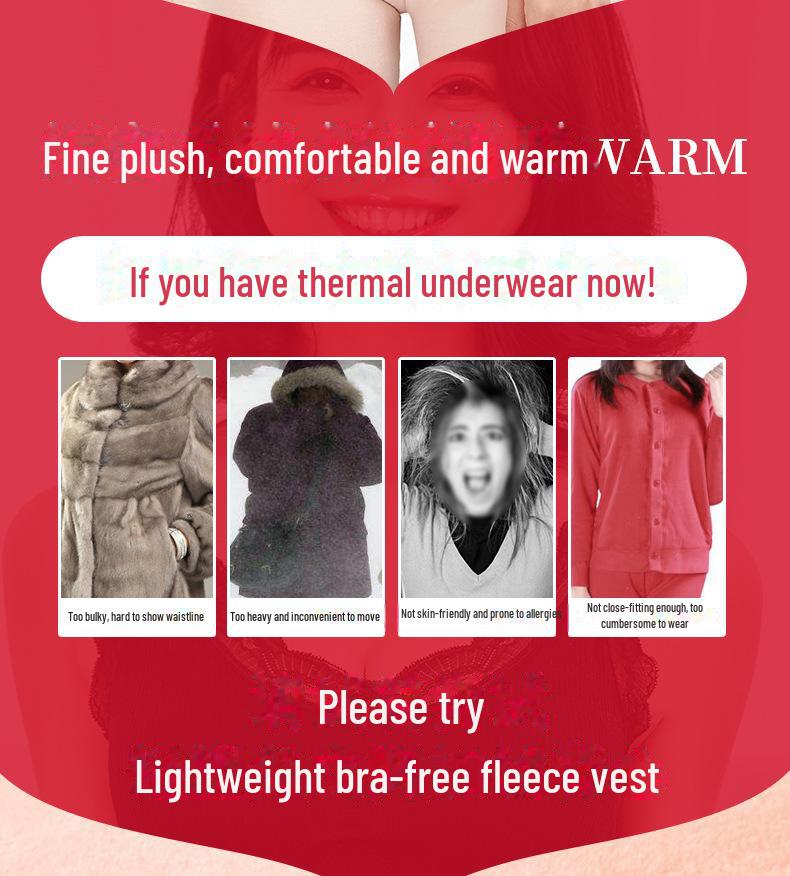 **Женский теплый жилет Little Bear Fairy с V-образным вырезом, кружевом и нагрудной накладкой - плюс бархат**