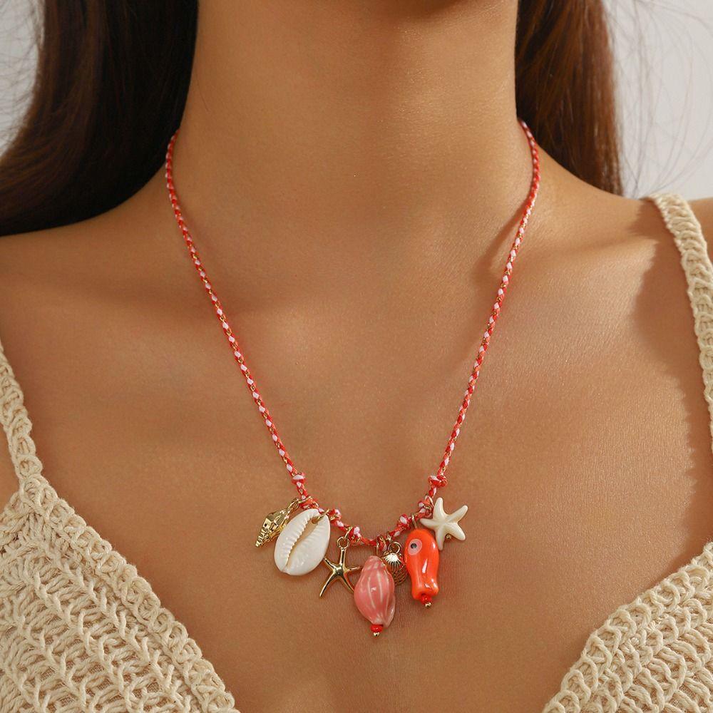 Ornaments Bohemian Shell Beads Necklace Adjustable Shell Starfish Beach Chain  Daily