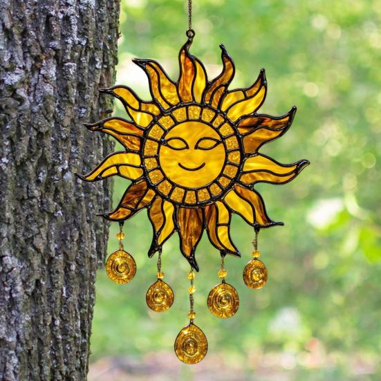 Sun Design Sun Catcher Acrylic Hanging Decoration Stained Glass Inspired Suncatcher Window Decor for Garden or Living Room