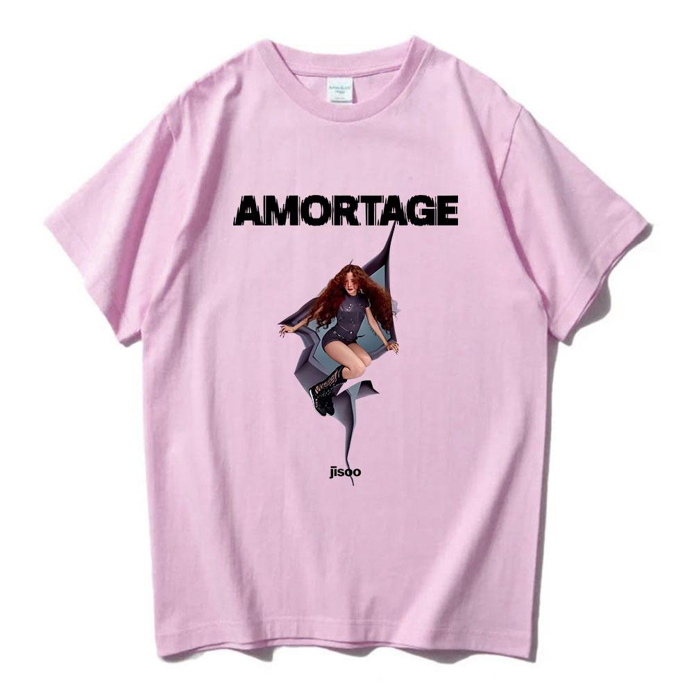 Уличная одежда Футболка корейской певицы JISOO AMORTAGE Ropa Hombre Футболки в стиле хип-хоп Повседневные мужские женские хлопковые футболки Модные футболки в стиле хип-хоп