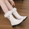 Women Flat Warm Plush Fur Snow Boots Winter Mid Calf Boots Casual Fashion Girl Winter Campus Princess Shoes White Booties