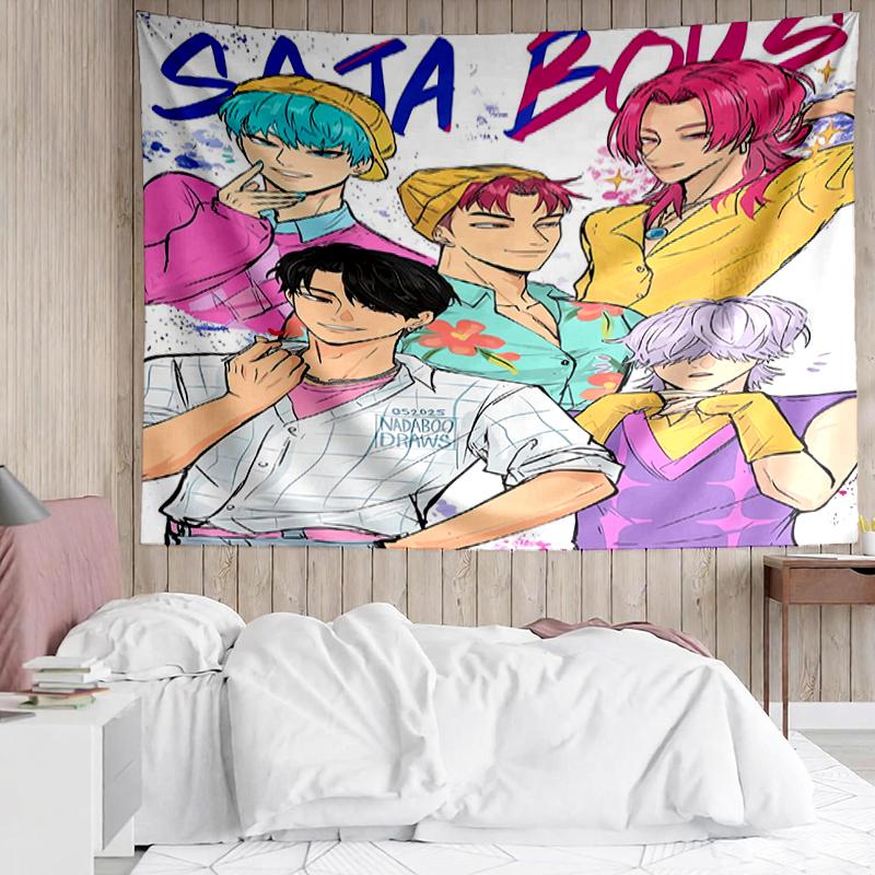 Saja-Boys Print Tapestry, Backdrop, Easy Setup, Ideal for Bedroom, Office & Living Room, with Aesthetic Wall Hanging Decor.