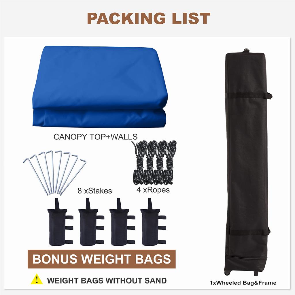 MASTERCANOPY брезентовая палатка с боковыми стенками и окном, комплект из 4 уличных стальных каркасов, простая сборка для кемпинга, коммерческая, однокнопочная штора/боковая часть (3М, Синий)