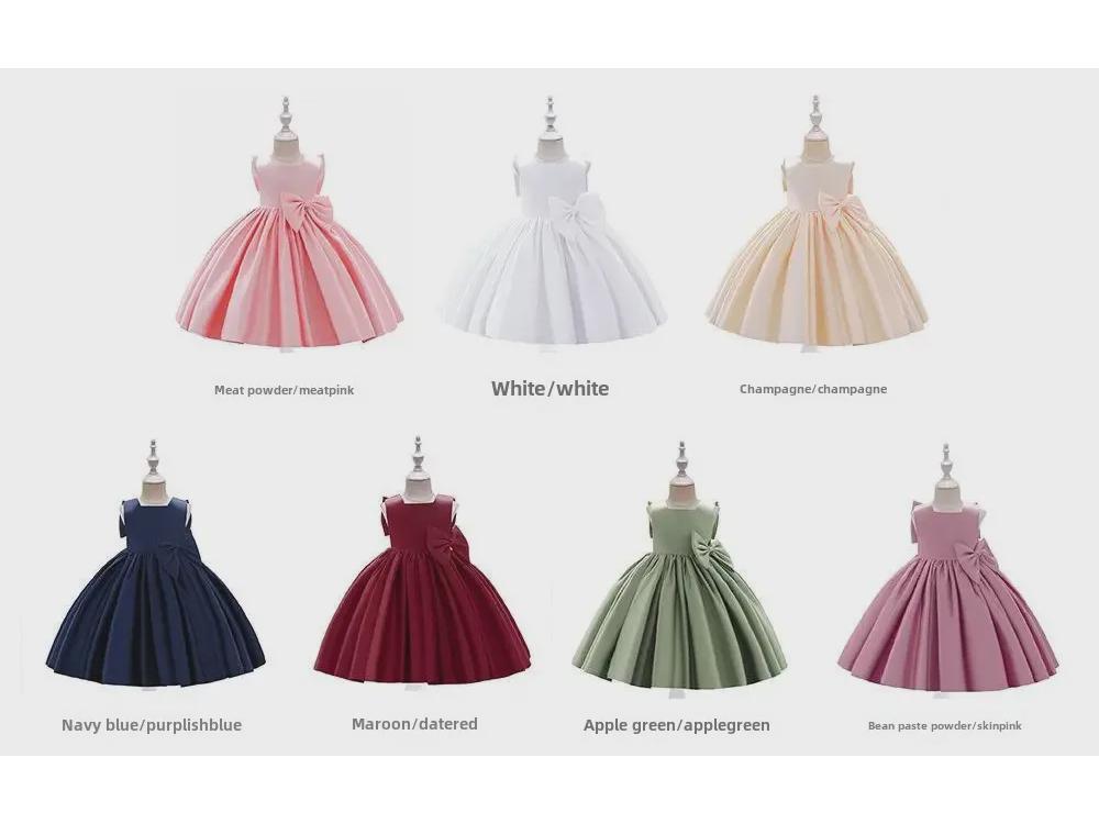 Атласное платье для девочек в корейском стиле с большим бантом — идеально для выступлений и Дня защиты детей