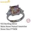 SACEGEMS 9*9MM Natual Ametrine Rings for Women 925Sterling Silver Wedding Party Fine Jewelry Festival Gift