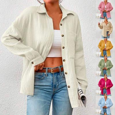 Осенняя женская рубашка с приспущенными плечами и длинными рукавами