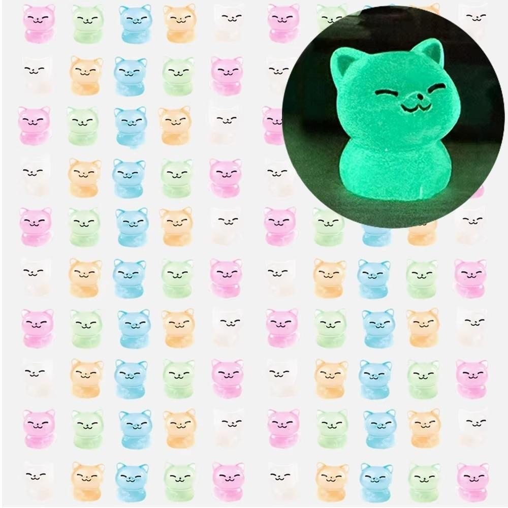 Glow At Night Mini Cat Animal Tiny Cat Ornaments Glow Dark Ornaments for DIY Home Decor