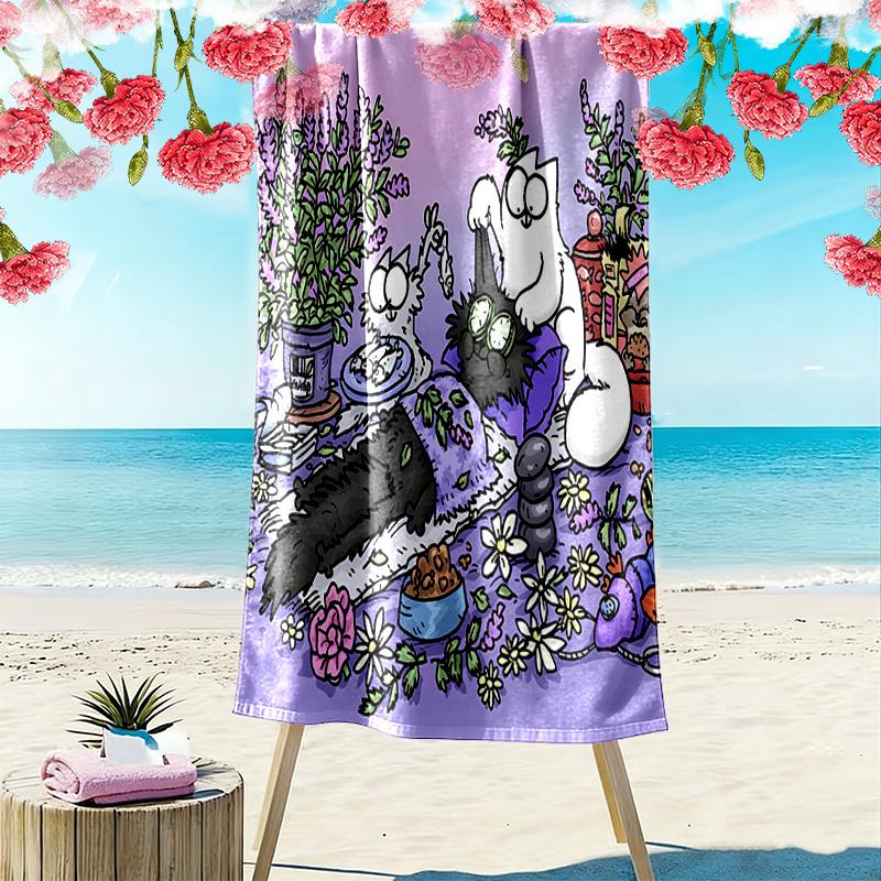 Simon's Cat Print Beach Towel, Large Soft Quick Dry Towel for Beach Camping Swimming