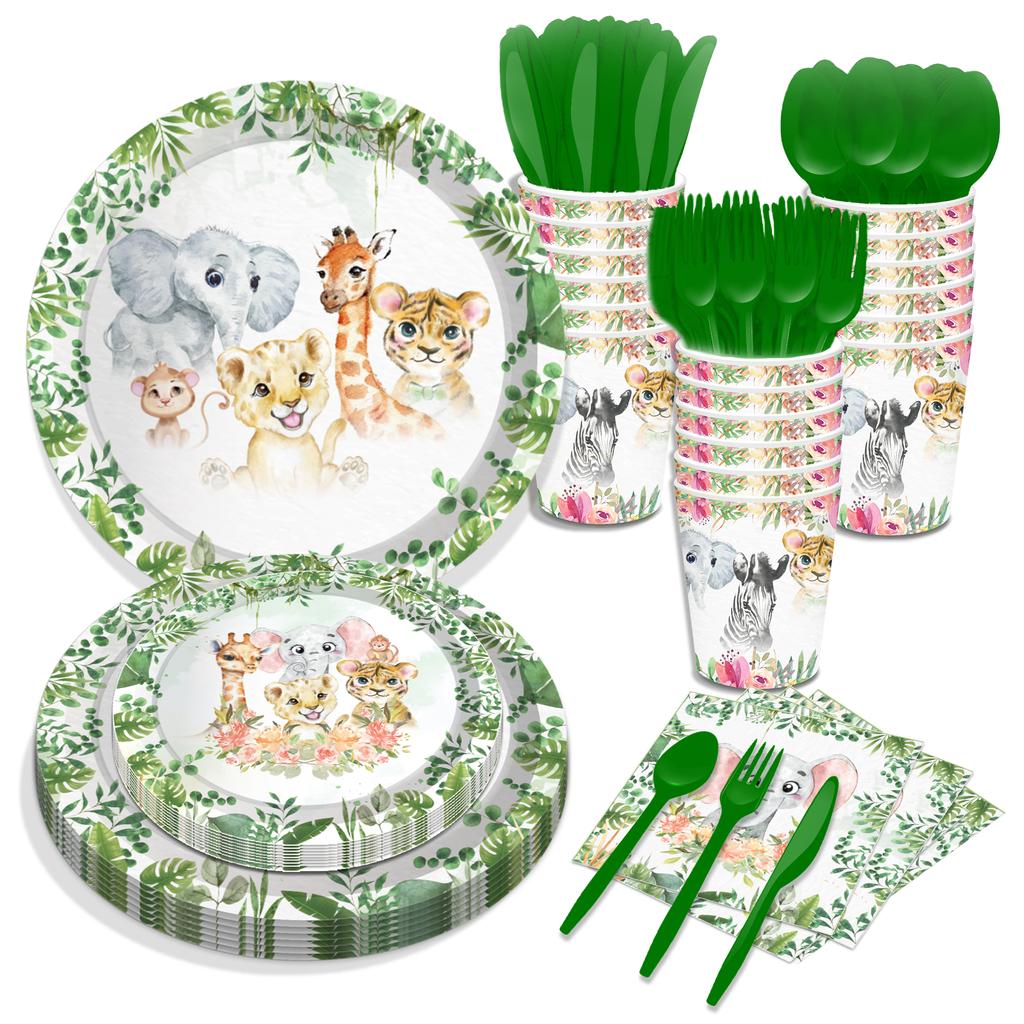 Tiger Lion Animal Pattern Disposable Tableware Set Safari Theme Party Decorations Boy Wild One First Birthday Party Supplies