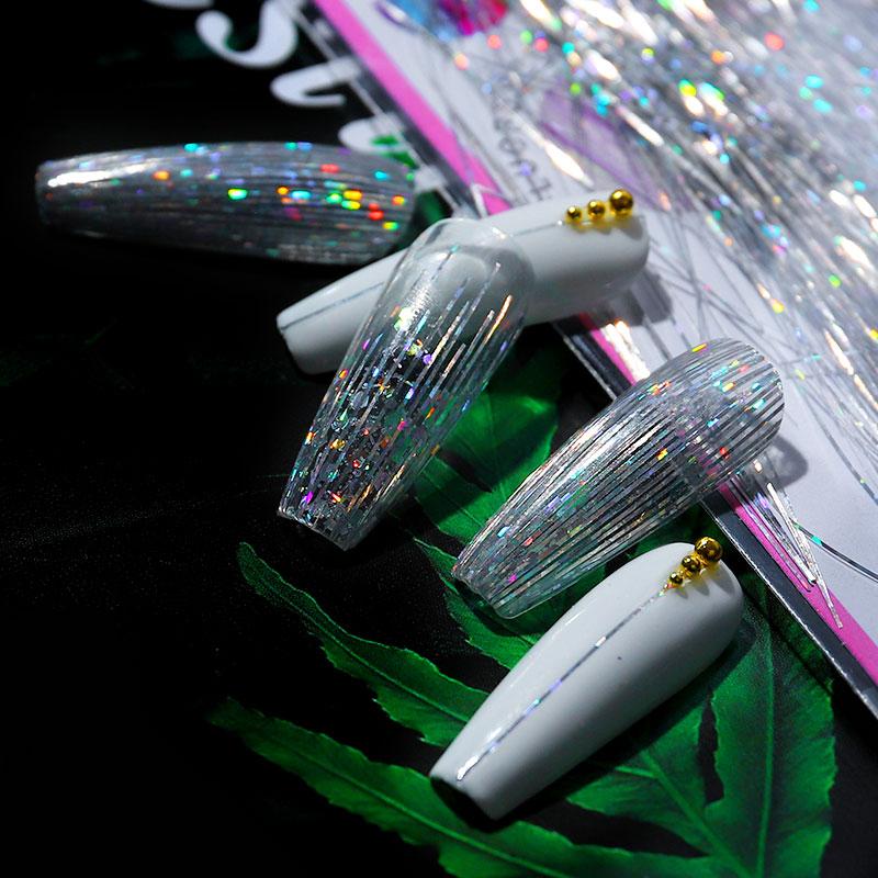 Флуоресцентная красочная 3D голографическая нить, наклейка для ногтей, лазерная блестящая сетчатая лента, шелковая фольга, украшения для ногтей для ногтей