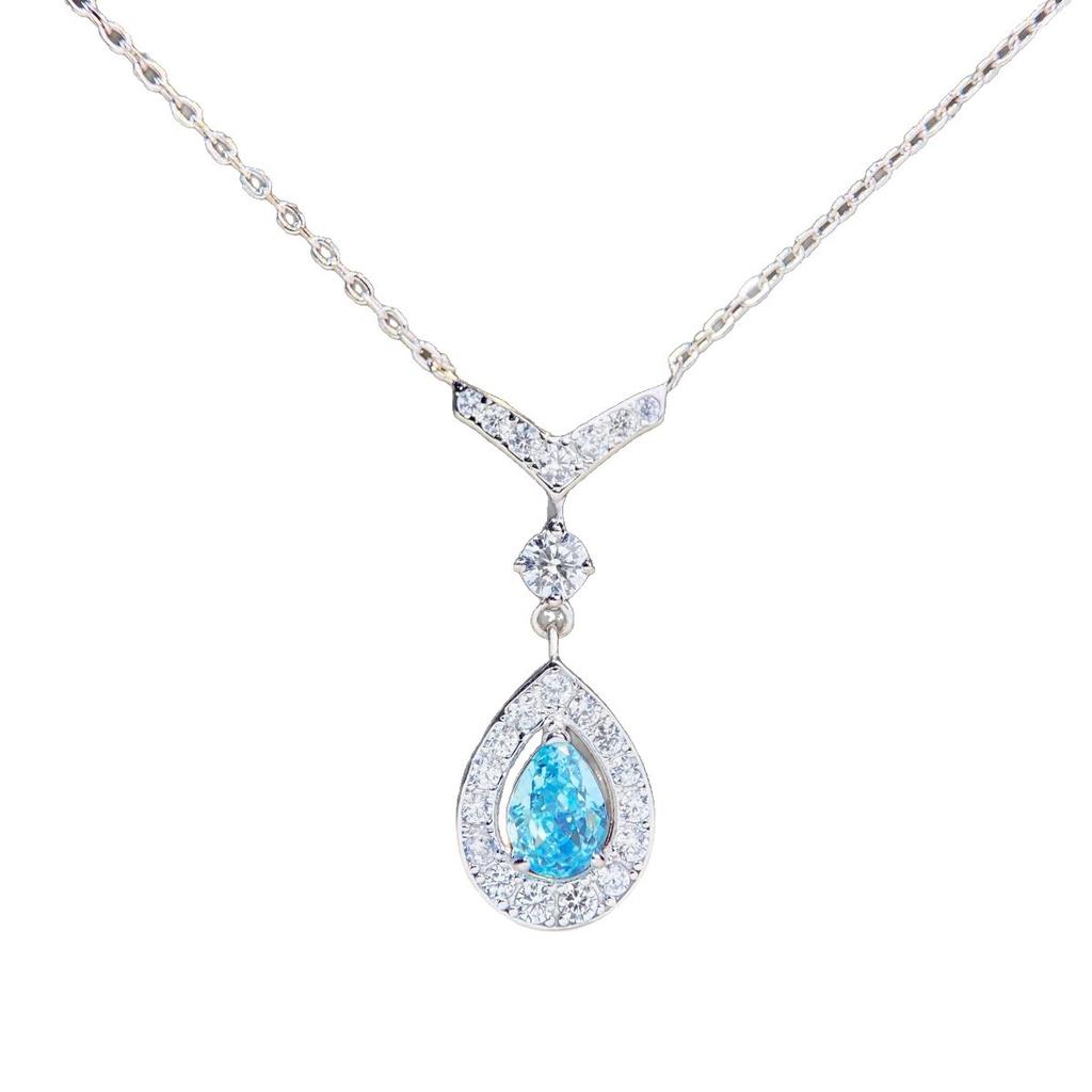High-end Women's 18K White Gold and Platinum PT950 Water Drop Necklace Female Shaped Pear-shaped Aquamarine Pendant