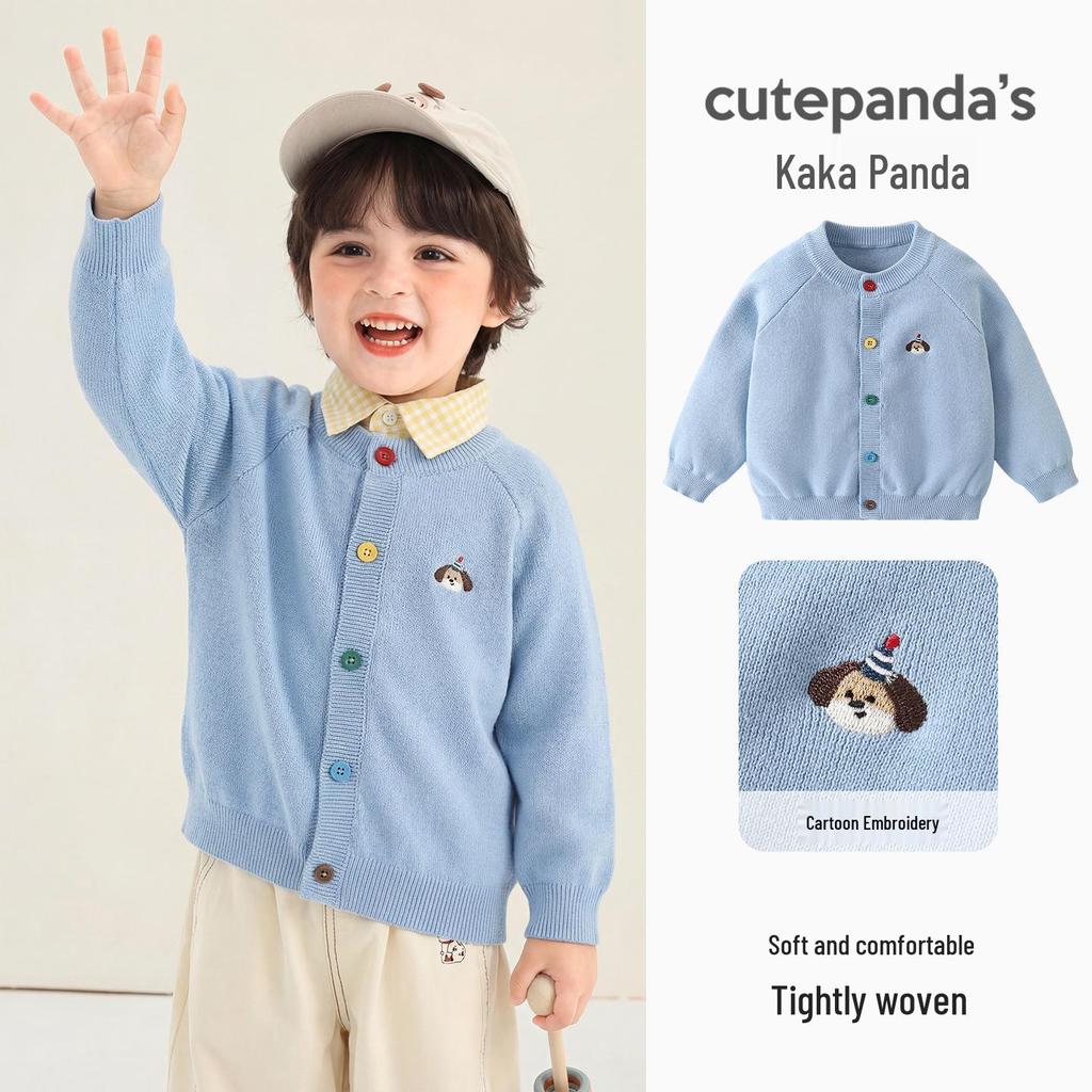 Детский вязаный кардиган Kaka Panda - Весенний наряд для мальчиков и девочек, Повседневный топ для малышей на весну и осень