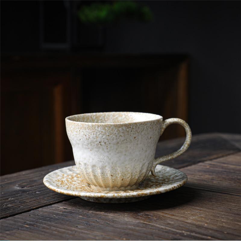 Japanese Retro Ceramic Cup Espresso Cup Saucer Set Afternoon Tea Coarse Pottery Small Capacity Coffee Cup
