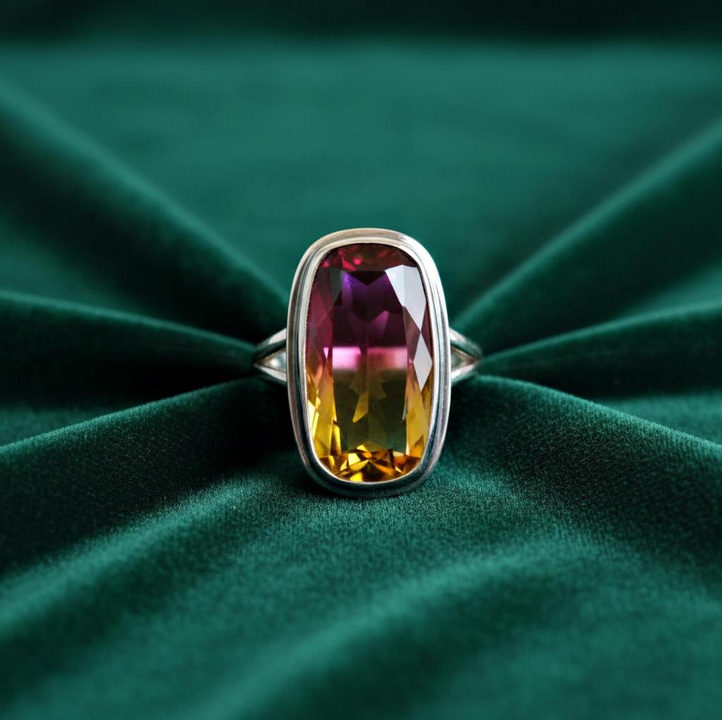 Кольцо с аметрином, кольцо из стерлингового серебра 925 пробы, кольцо в стиле бохо, ювелирные изделия ручной работы, многоцветный драгоценный камень, обручальное кольцо, подарок для нее